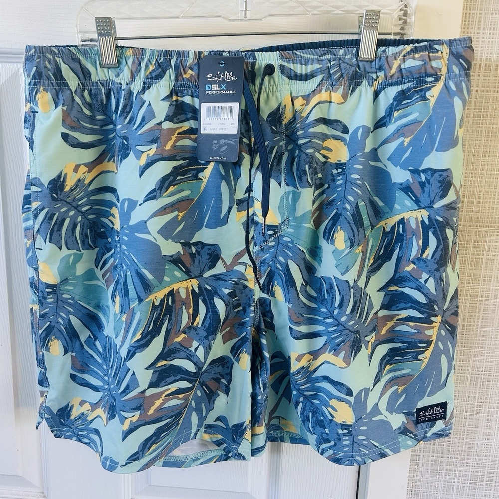 Swimsuit Salt‎ Life Men's 2XL Swim Trunks New! Floral Blue Green Anti Rash BBB